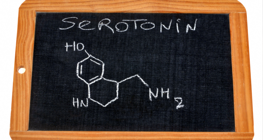 lavagna con disegnata la formula chimica della serotonina