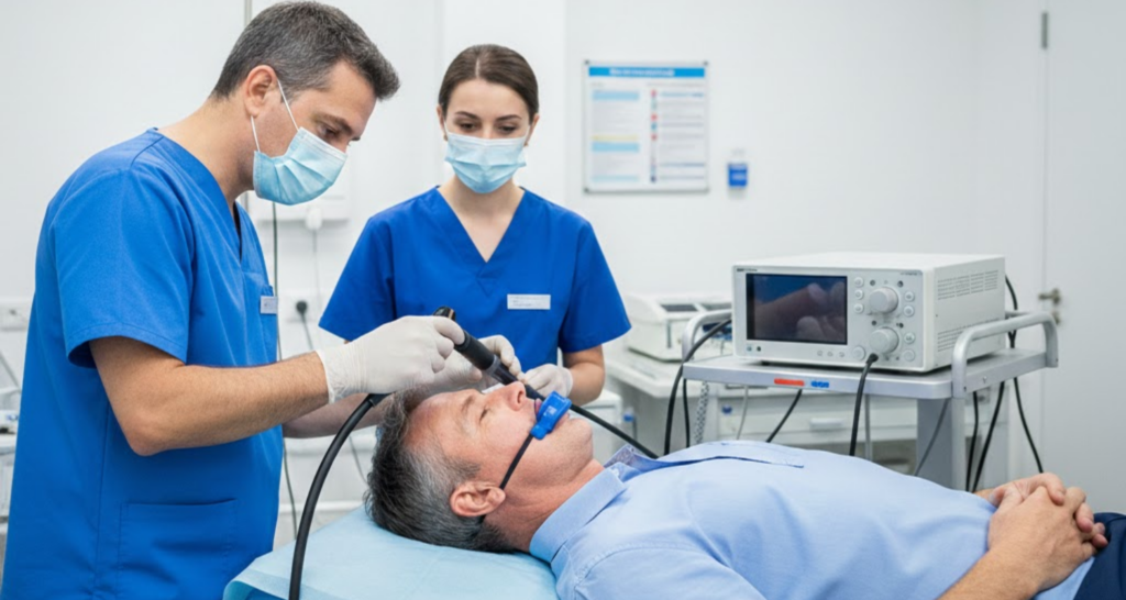medici che eseguono una gastroscopia